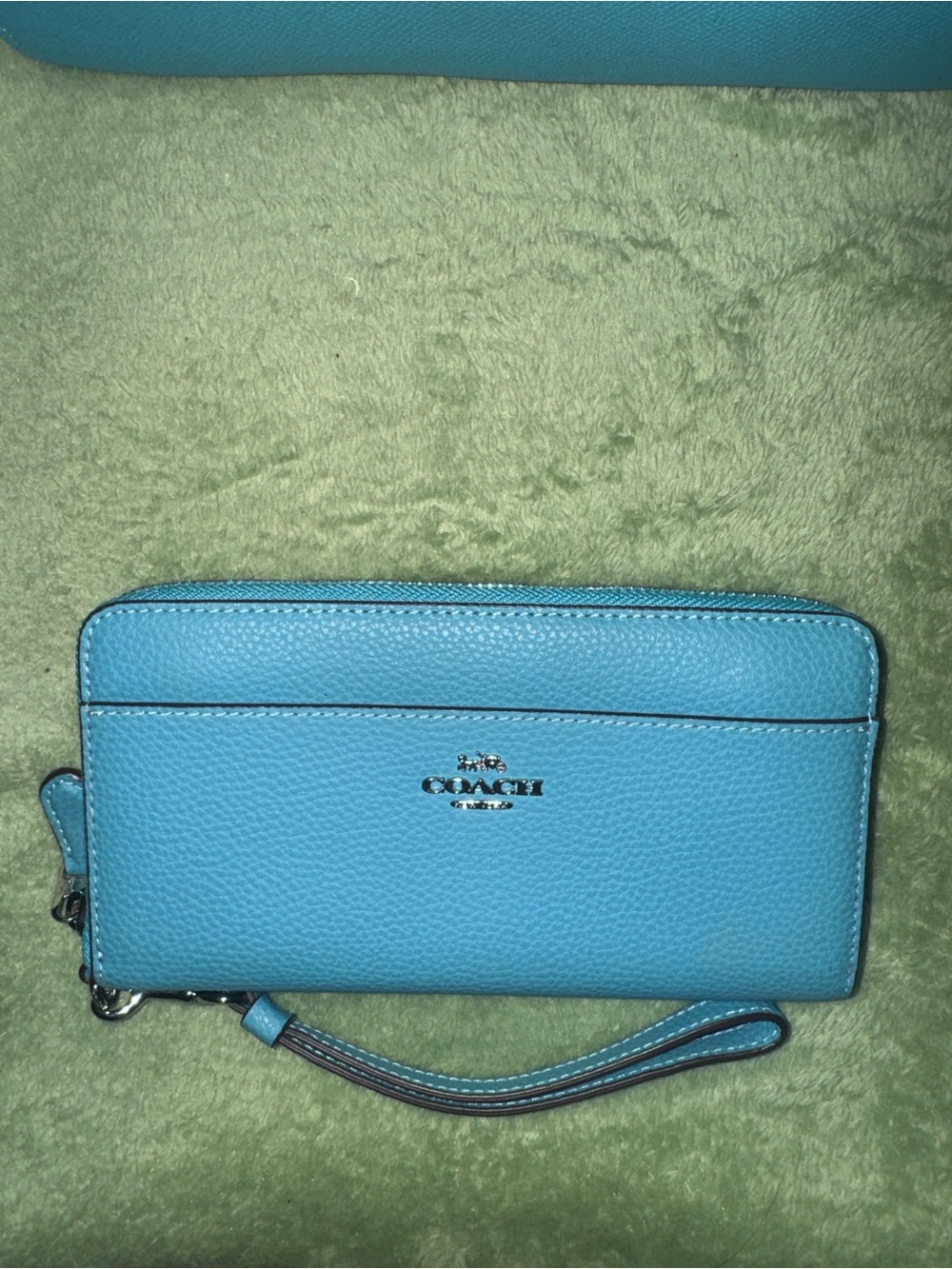 Coach Pebbled Leather Turquoise Wristlet